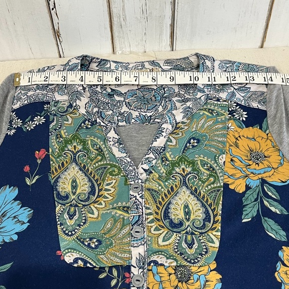 One World Blue Vibrant Floral Quarter-length Sleeve, Sz. S - Picture 14 of 16